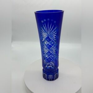 Deep Cobalt Cut-to-Clear Crystal Bud Vase
